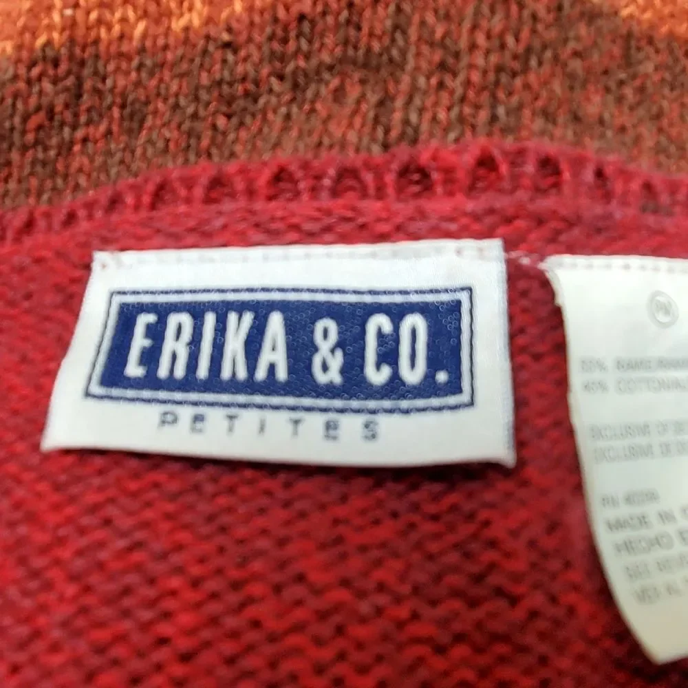 ERIKA & CO Multicolored Embroidered Floral Design Cardigan Sweater Size PM - Picture 3 of 6